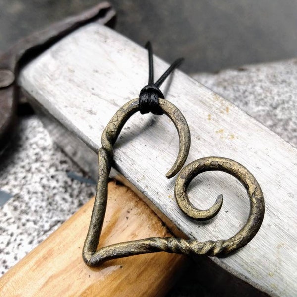 Twisted Iron Heart Necklace - Hand Forged Metal Blacksmith Jewellery - Iron Pendant Jewelry - Anniversary Gift