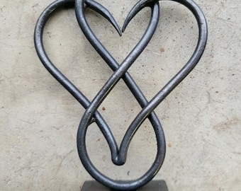 Infinity Iron Heart Sculpture - 6th or 11th Anniversary Forged Heart - Blacksmith Made Wrought Iron Gifts - Personalized Wedding Gift