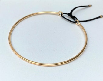 Bracelet jonc doré or fin 24K avec fil nylon tressé noir