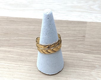 Bague plume laiton doré ajustable