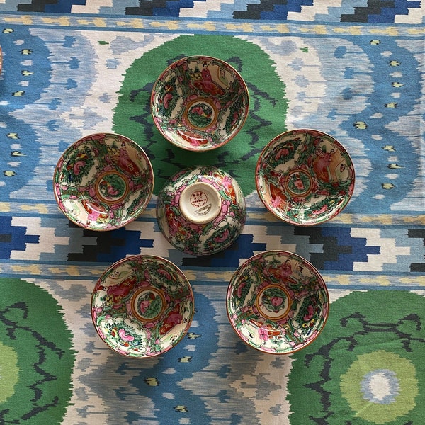 Hand Painted Chinese Rose Medallion Famille Porcelain Rice Bowls 5 Available