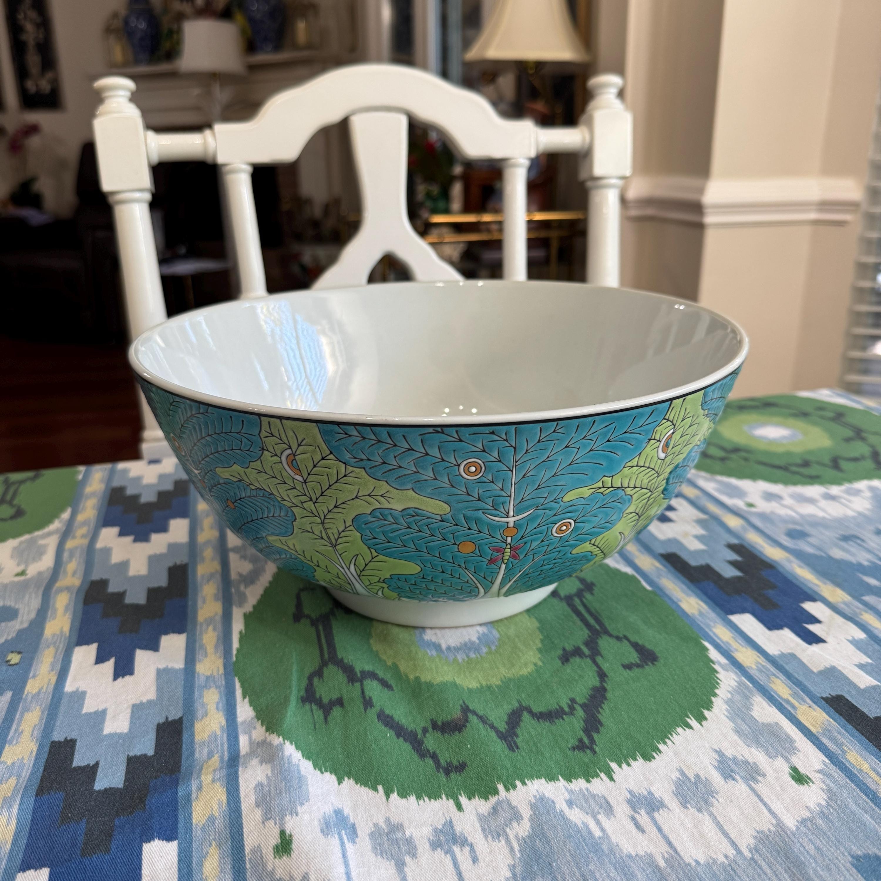 工芸品 Bowl Bok Choy Turquoise Hand Painted Porcelain Chinese Large Bowl - Etsy