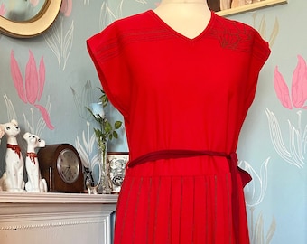 Vintage 1980s Red Dress with Pleated Skirt