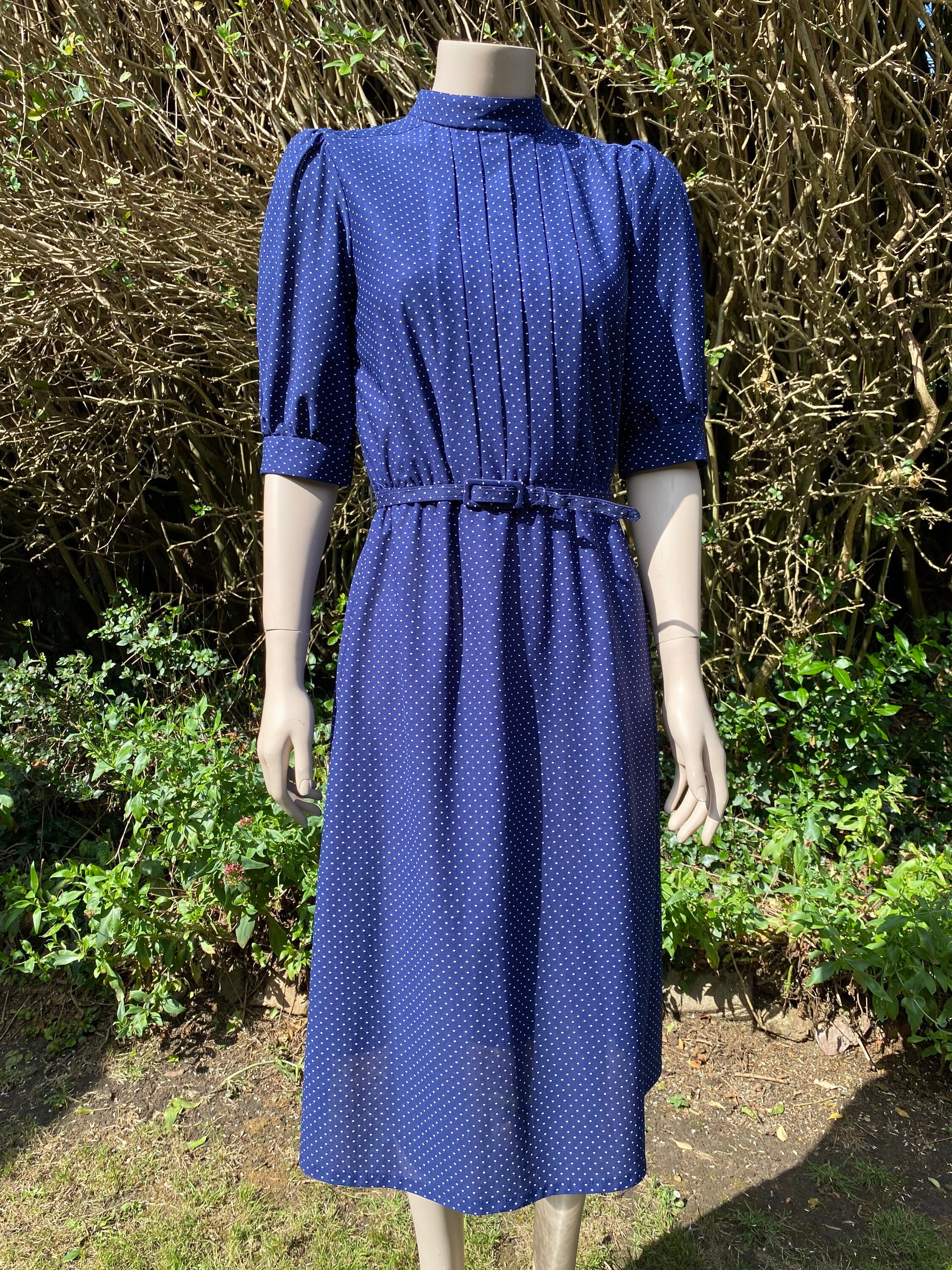 navy polka dot tea dress