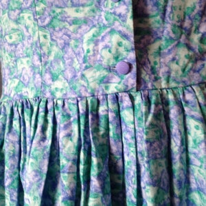 Vintage 1980s, 1990s Turquoise Cotton Dress by Emily Milsom of Norwich. Dropped Waist, Summer Dress image 10