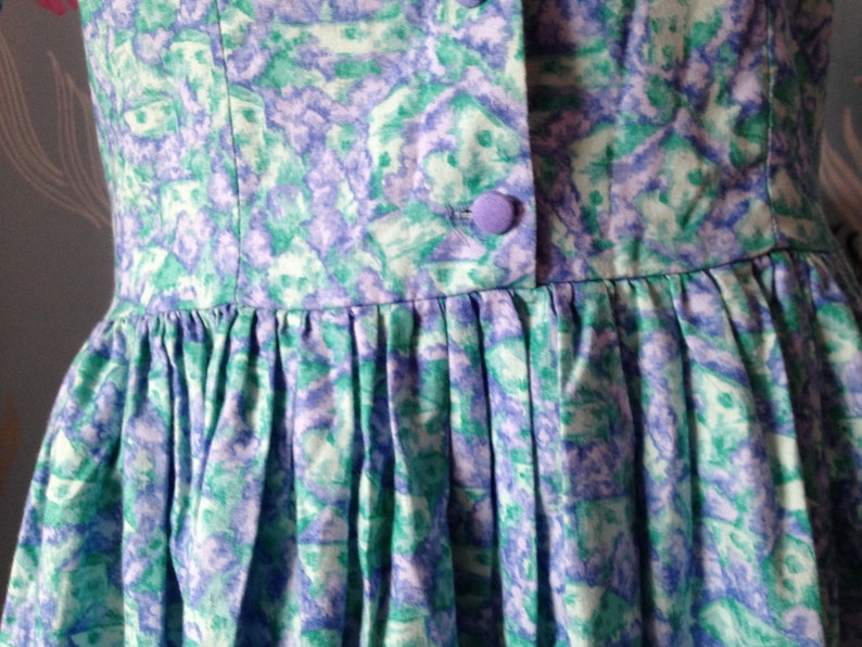Vintage 1980s, 1990s Turquoise Cotton Dress by Emily Milsom of Norwich. Dropped Waist, Summer Dress image 10