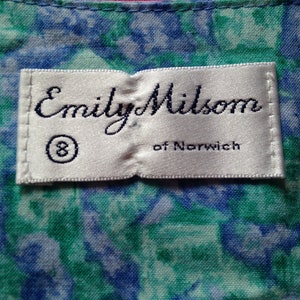 Vintage 1980s, 1990s Turquoise Cotton Dress by Emily Milsom of Norwich. Dropped Waist, Summer Dress image 6