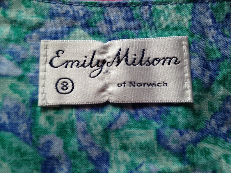 Vintage 1980s, 1990s Turquoise Cotton Dress by Emily Milsom of Norwich. Dropped Waist, Summer Dress image 6