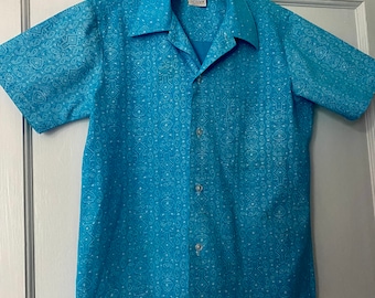 Vintage 1950s, 1960s Children’s, Little Boy Turquoise Paisley Shirt