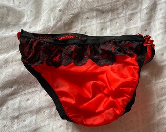 Vintage 1960s, 1970s Red and Black Nylon Pants, Panties, Knickers, Lingerie, Underwear.
