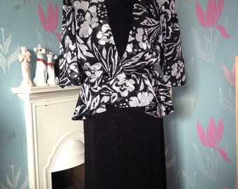 Vintage Black & Silver 1980s Dress, As New With Tags. Shoulder Pads, Jacquard, Peplum, New Romantic.