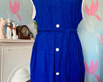 Vintage 1960s, 1970s Towelling Mini Dress, Beach Wear. Pool cover-Up, Shower Cover-Up. Mod, Summer Holiday Wear.