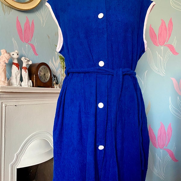 Vintage 1960s, 1970s Towelling Mini Dress, Beach Wear. Pool cover-Up, Shower Cover-Up. Mod, Summer Holiday Wear.
