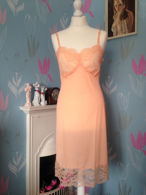 Peach Full Slip Vintage Full Slip Vintage Lingerie 1960s Slip Dorsay Vintage Slip Peach Slip