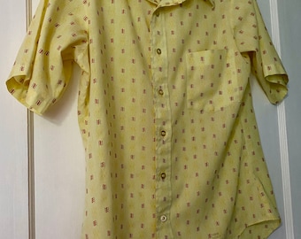 Vintage 1960s American Men’s Shirt, Yellow print, Career Club Belgrave Square