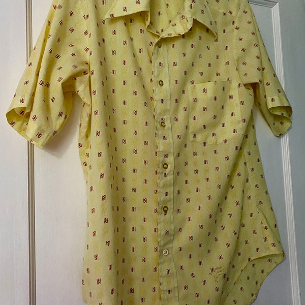 Vintage 1960s American Men’s Shirt, Yellow print, Career Club Belgrave Square