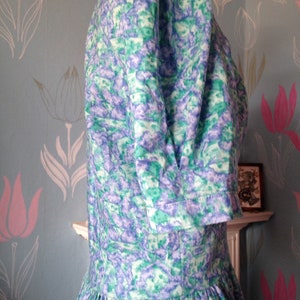 Vintage 1980s, 1990s Turquoise Cotton Dress by Emily Milsom of Norwich. Dropped Waist, Summer Dress image 3