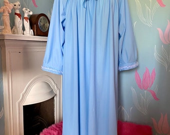 Vintage 1970s Style Blue Nylon Nightie, Night Dress, Nightwear