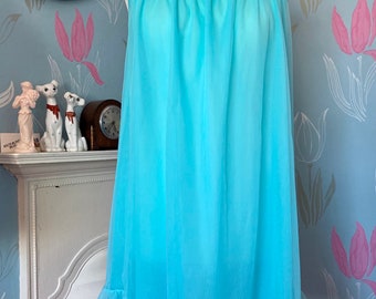 Vintage 1960s, 1970s Pale Turquoise Blue Nylon Baby Doll Nightie, Nightwear, Lingerie, Prova