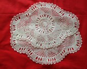 Pair of Vintage, Antique White Lace, Crochet Dressing Table Mats, Tray Cloths, Table Linen, Retro Home