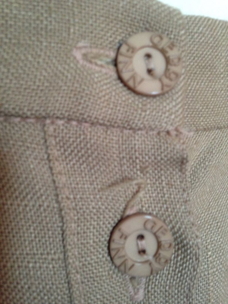Vintage 1970s Ladies Two Piece Brown Unworn with tags Beige Gerry Finn Linen Suit Skirt and Blouse Safari style suit.