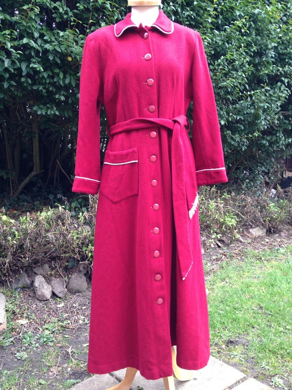Vintage 1940s, 1950s Burgundy Wool Dressing Gown,