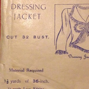 Vintage 1930s Blackmore Fashions Sewing Pattern for Dressing Jacket, Bed Jacket. No. 5290 image 3