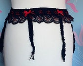 Vintage c. 1970s Black & Red Prova Suspender Belt, Lingerie, Underwear, Pin-Up.
