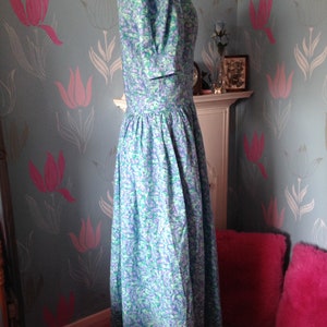 Vintage 1980s, 1990s Turquoise Cotton Dress by Emily Milsom of Norwich. Dropped Waist, Summer Dress image 2