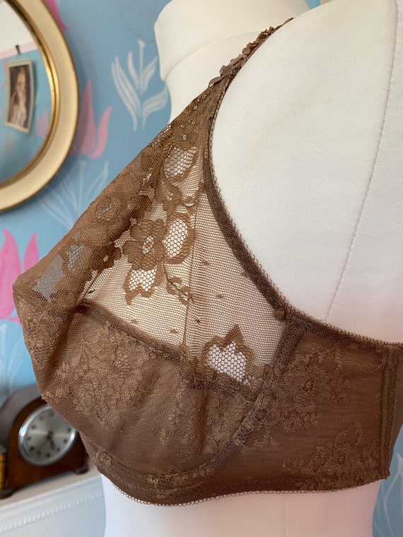 Vintage 1970s, 1980s Coffee, Brown, Beige Lace Gossard Bra, 36DD. Lingerie,  Underwear, Brassiere. -  Israel