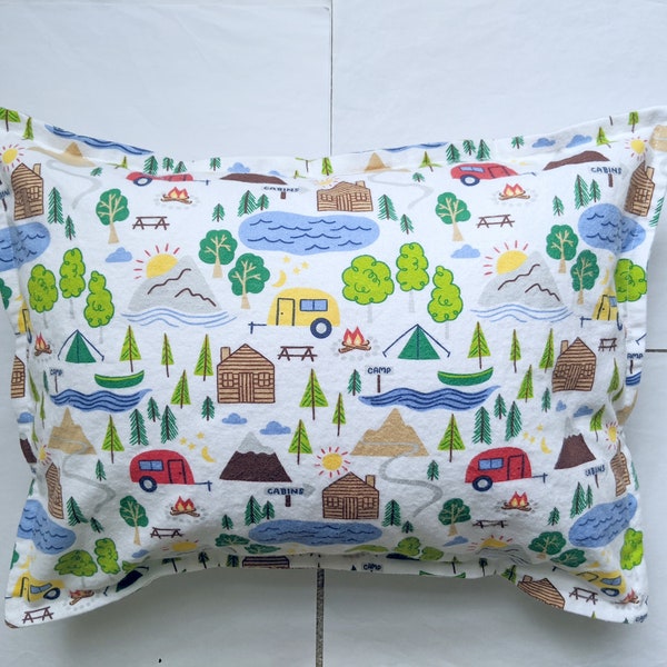 Camping Flannel Toddler Pillow Case/ Kid Pillow Case/ Child Pillow Case/ Travel Pillow Case (13" X 19" and 14" X 20")