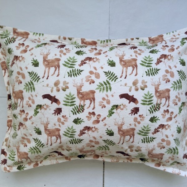 Painterly Woodland Flannel Toddler Pillow Case/ Kid Pillow Case/ Child Pillow Case/ Travel Pillow Case (13" X 19" and 14" X 20")