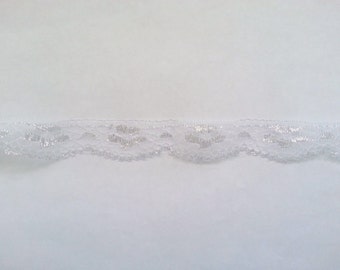 10 Yards of Silver Side White Lace Trim/ Lace Ribbon 1.1" (2.8 cm)