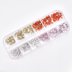 Red-Orange, Pink, Gold and Opal Glass Rhinestones, Half Round, Various Sizes, Nail Art, Rock Painting, Crafting, Clays (18-25)
