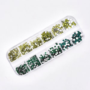 Yellow Green and Emerald Green Glass Rhinestones, Half Round, Various Sizes, Nail Art, Rock Painting, Crafting, Clays (18-20)