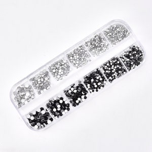 Black and Silver Glass Rhinestones, Half Round, Various Sizes, Nail Art, Rock Painting, Crafting, Clays (18-19)