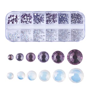 Purple and White Opal Glass Rhinestones, Half Round, Various Sizes, Nail Art, Rock Painting, Crafting, Clays (18-23)