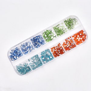 Sapphire, Lt. Blue, Green and Red-Orange Glass Rhinestones, Half Round, Various Sizes, Nail Art, Rock Painting, Crafting, Clays 18-24
