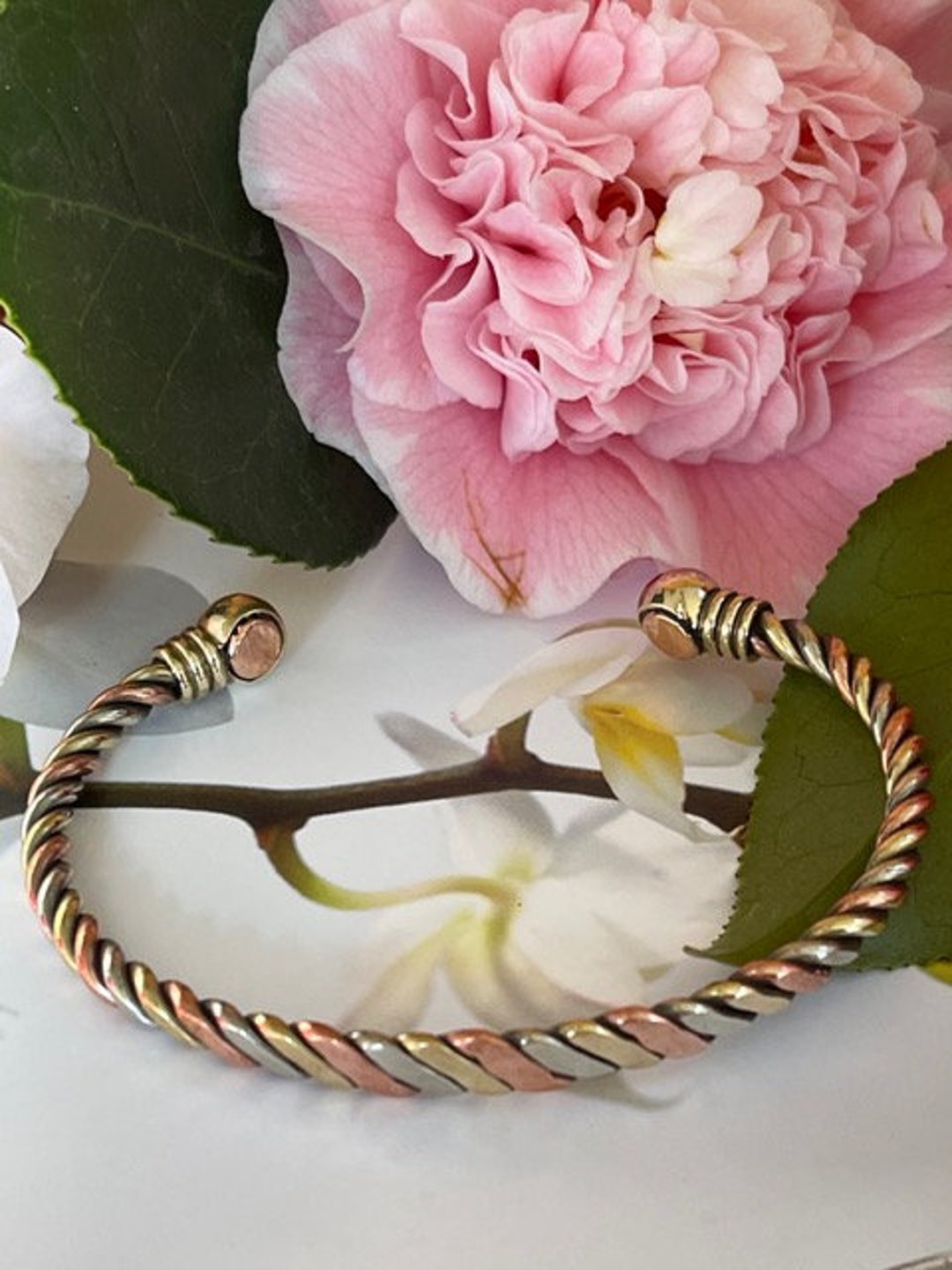 Men's 8 Inch Solid Copper and Brass and Nickel Cuff Bracelet