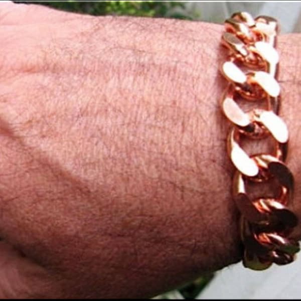 Bracelet pour homme en cuivre massif épais et lourd de 5/8 de pouce de large # CB639G. Disponible en longueurs de 7 à 12 pouces. Fabriqué aux États-Unis - Notre modèle le plus large