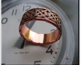 Solid copper Celtic Knot band ring #CTR684 - 3/8 of an inch wide. - Available in sizes 4, 5, 6, 8 thru 15.