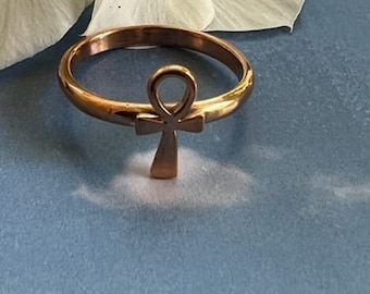 Solid Copper Ring #CRI2055 - Very small Ankh - 1/8 of an inch wide. Available in sizes 5 thru 9.