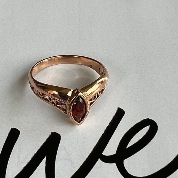 Solid Copper Celtic Garnet Stone Band Ring #CRI1917GA- 1/4 of an inch wide -  Available in sizes 5 thru 9.