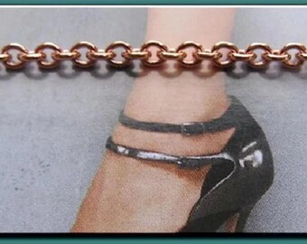 Solid Copper Anklet, 1/8 of an inch wide. Light weight. Custom made to order. CA675G.
