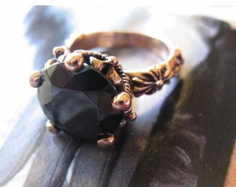 Size 9 Solid Copper Black Onyx Stone Ring #CR2672 - 1 inch round.