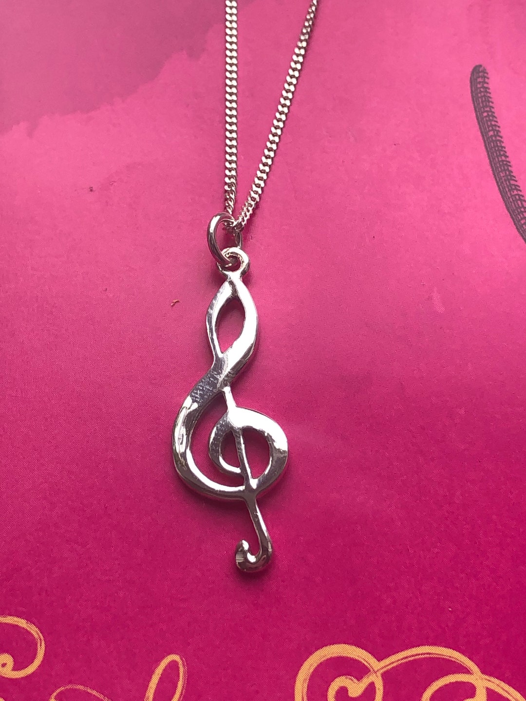 Treble Clef Musical Note Pendant in Sterling Silver 925 Etsy