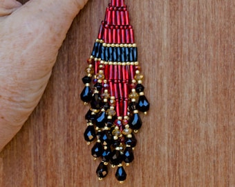 Vibrant Red Gold Black Earrings Beaded Fringe Earrings Extra Long Chandelier Crystal Earrings Boho Fringe Statement Earrings For Women