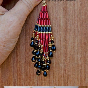 Vibrant Red Gold Black Earrings Beaded Fringe Earrings Extra Long Chandelier Crystal Earrings Boho Fringe Statement Earrings For Women