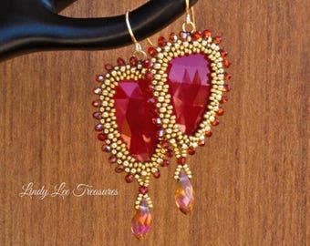 Carnelian Gemstone Earring Large Gemstone Earring Orange and Gold Earrings Gemstone Dangle Earrings for Women Gold Gem Crystal Earrings