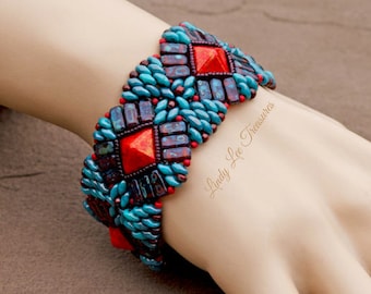 Beaded Bracelet Handmade Jewelry Beaded Turquoise Blue Cuff Bracelet For Women Czech Glass Beads Classic Jewelry Unique Bracelet